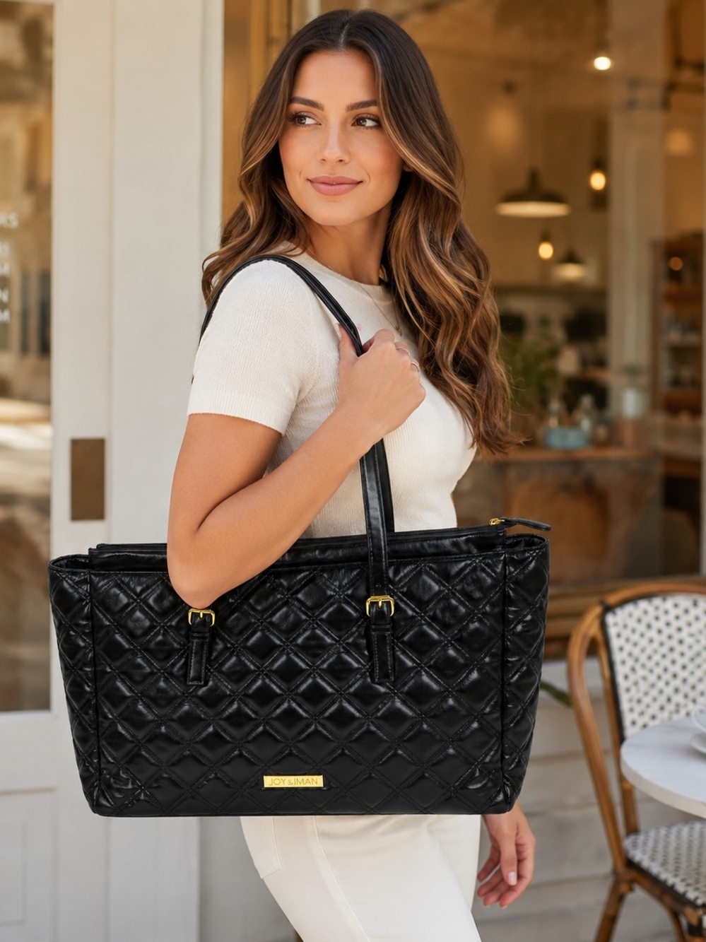Joy & Iman Black Quilted Large Work Tote – Unused With Flaws